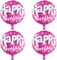 Large Pink Round Happy Birthday Balloons – 31” Mylar Balloons for Girls Party Decorations (4-Pack)